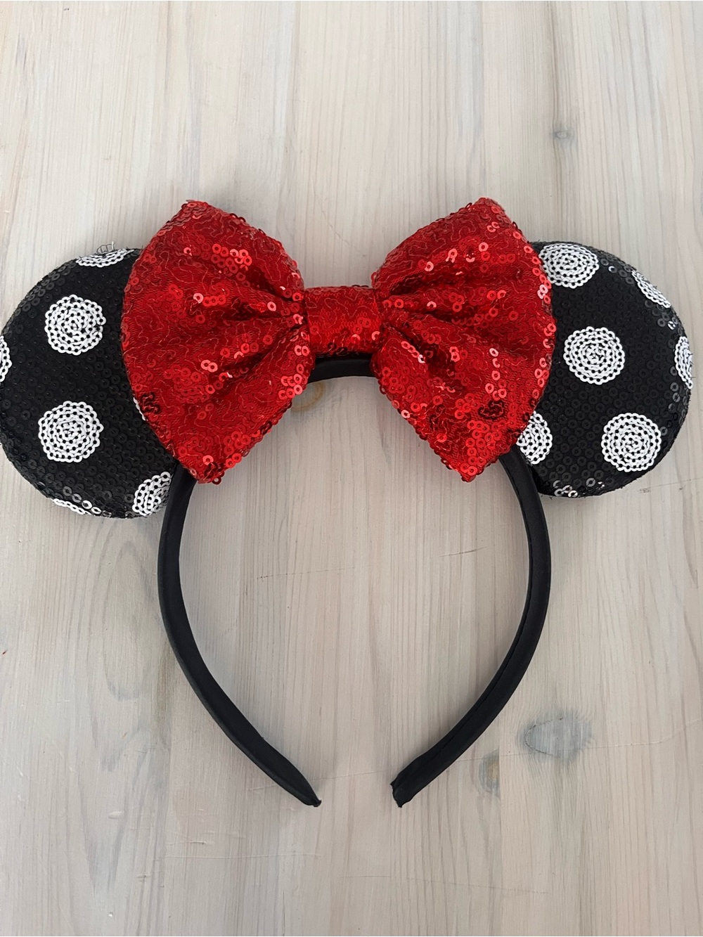 Sequin Minnie-Style Headband with Red Bow